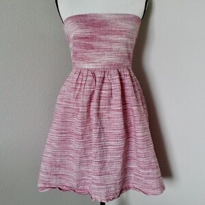 Pink & White Striated Horizontial Stripe Strapless Fit & Flare Mini Dress